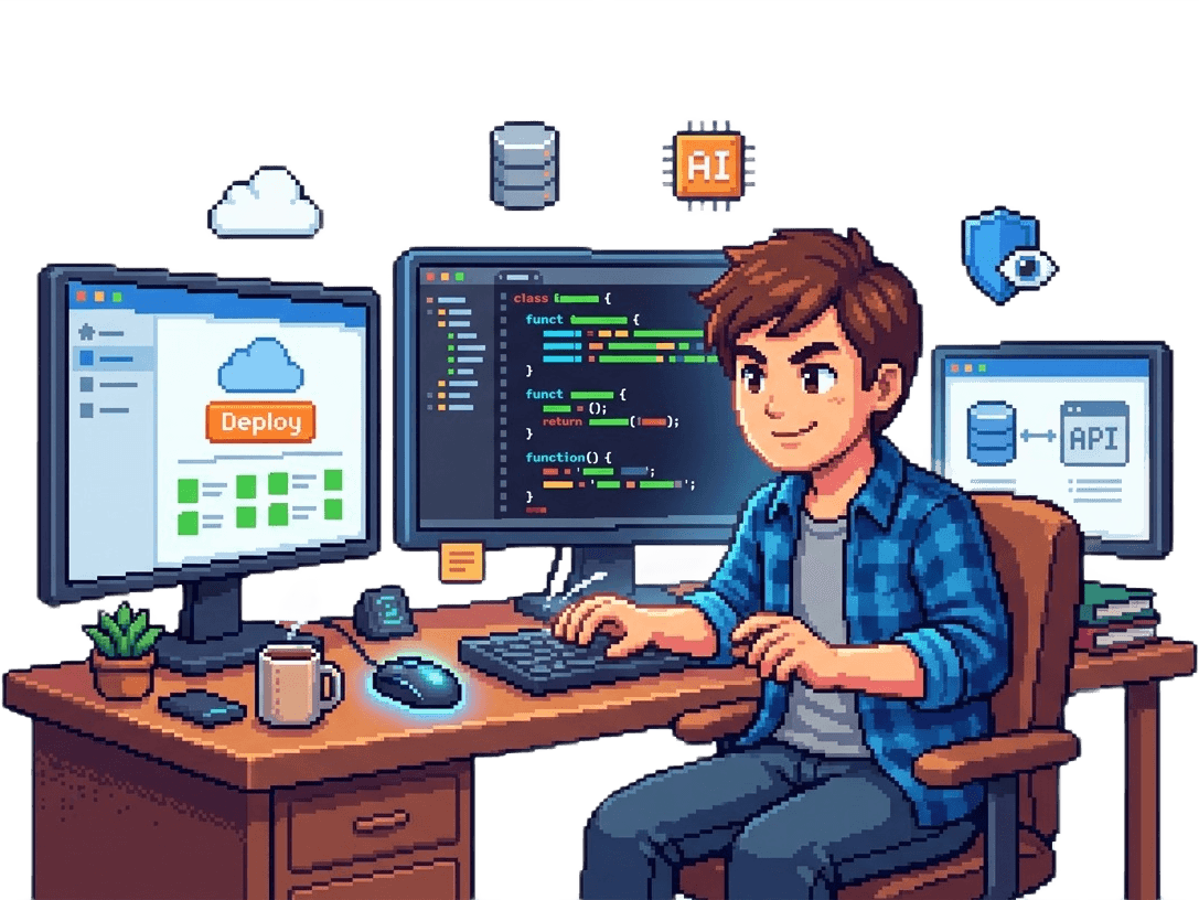 A founder building with cloud, database, AI, and monitoring tools