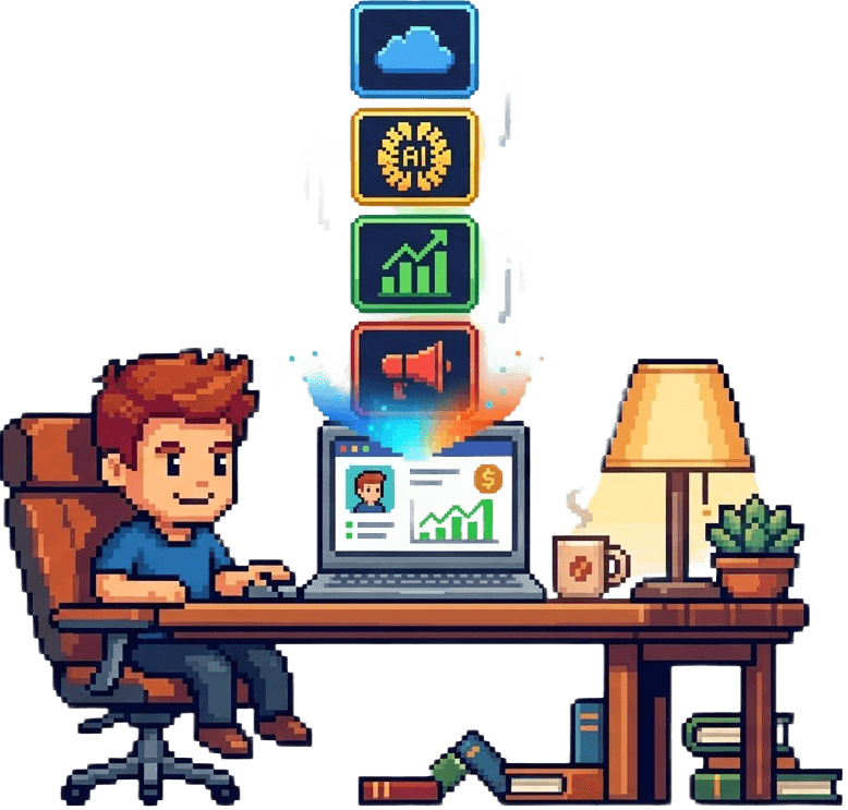 Partner tool cards flowing into a founder’s dashboard